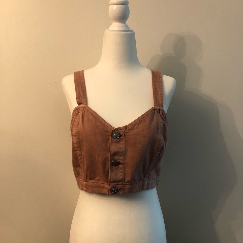 American Eagle Denim Crop Tank- Salmon Pink
